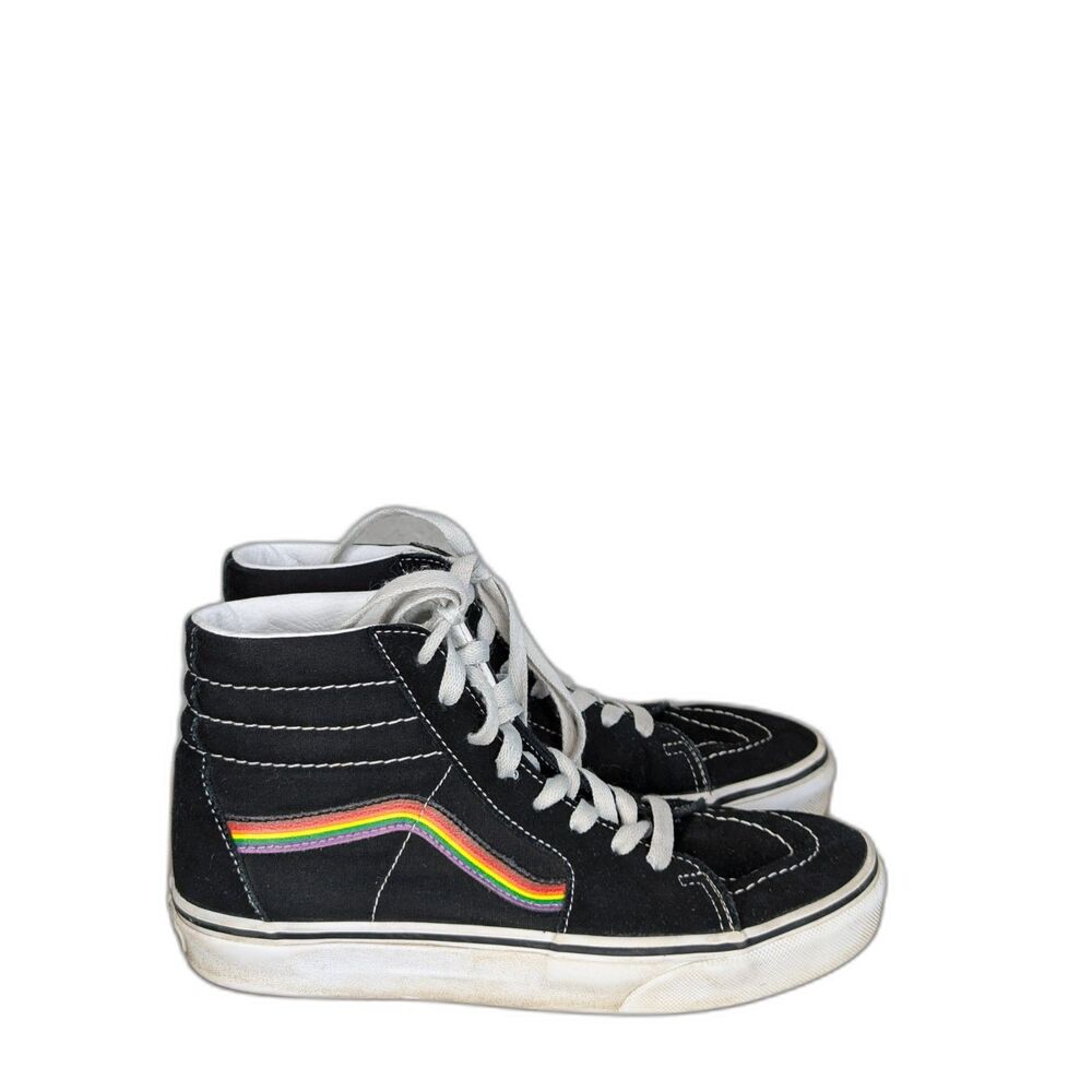 Vans Women’s Black High-Top Sneakers with Rainbow Stripe